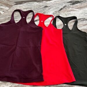 lululemon athletica Racerback Tank Tops -  set of 3 Burgundy, Red, Green